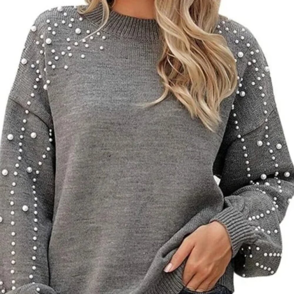 Blooming Jelly Pearl Sleeve Gray Sweater Blouse Size M